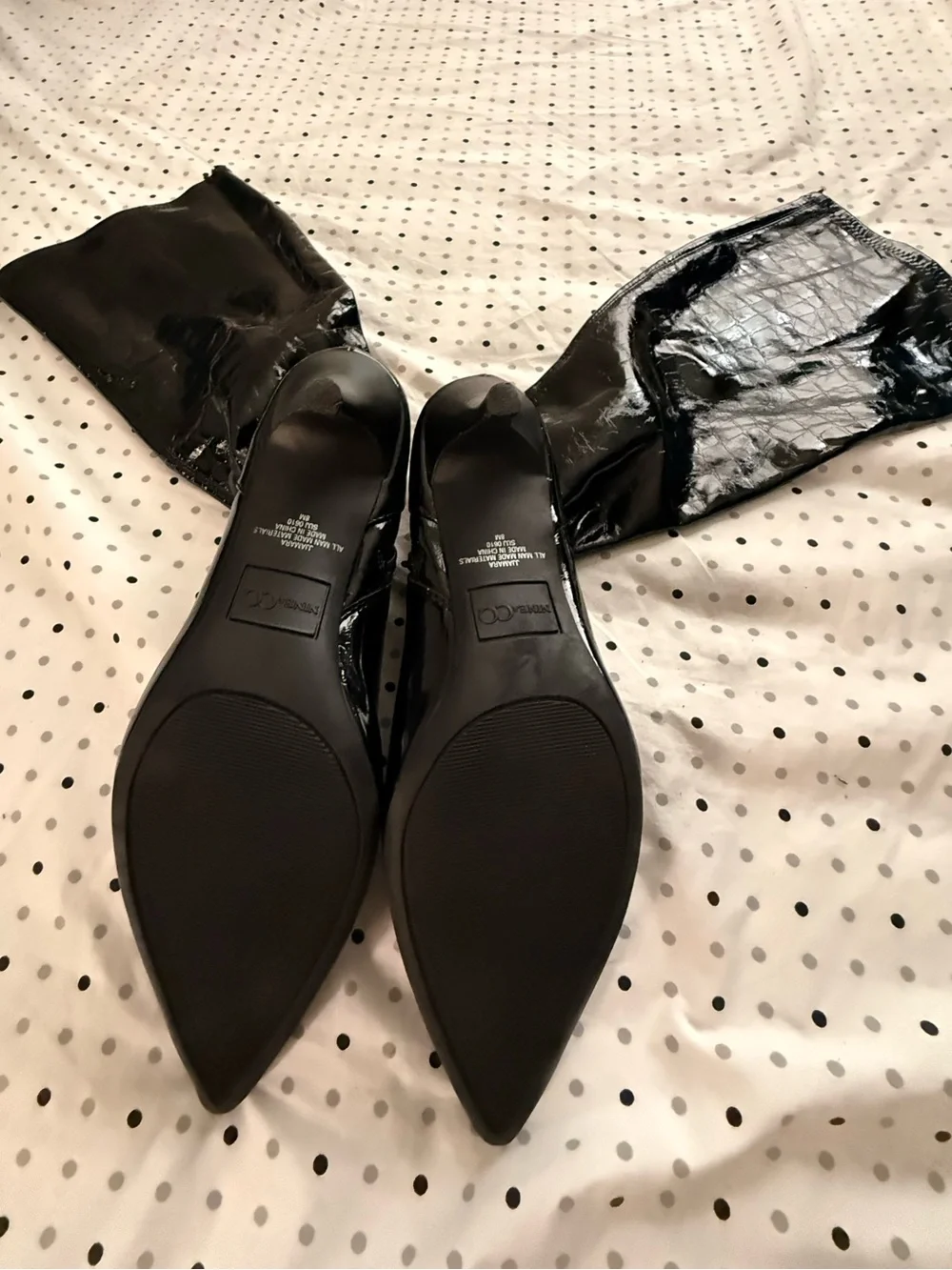 Women’s Nine West Black Patent Croc-Embossed Over-the-Knee Boots
